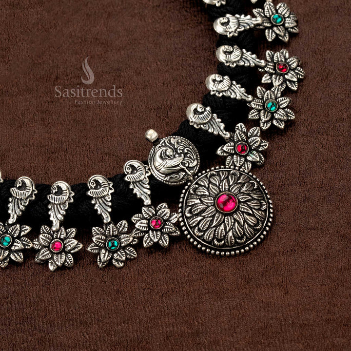 Elegant oxidised pendant necklace set perfect for saree styling - Sasitrends