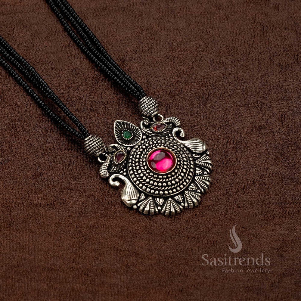 Oxidised finish necklace set with metal bead details and complementing earrings - Sasitrends