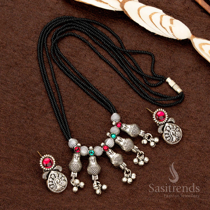 Kolapuri oxidised mangalsutra with five tribal hanging motifs - Sasitrends