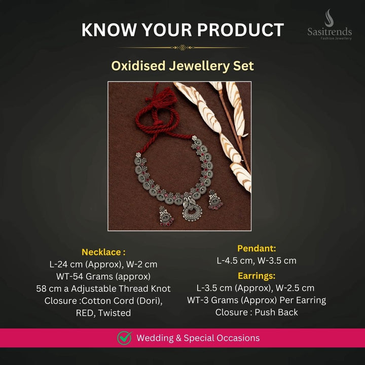 Oxidised Silver plated necklace jewellery set measurement image - Sasitrends