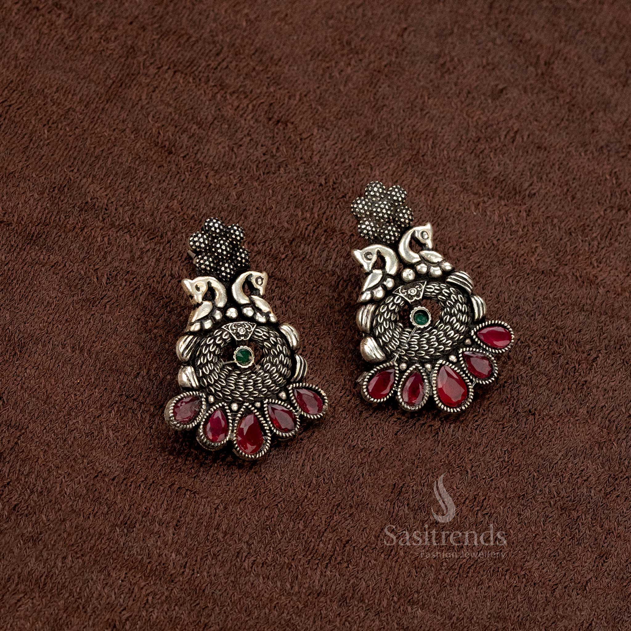 Stylish and durable oxidised peacock design necklace set for ethnic wear - Sasitrends