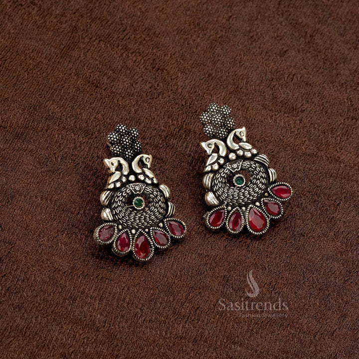 Stylish and durable oxidised peacock design necklace set for ethnic wear - Sasitrends