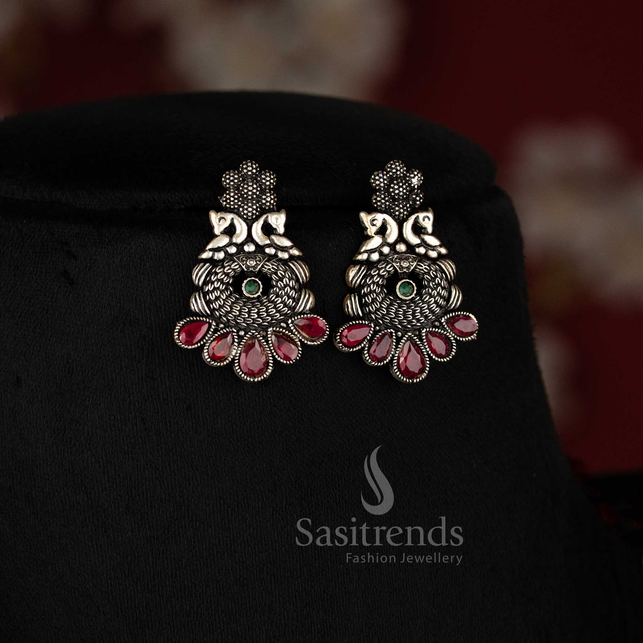 High-quality oxidised jewellery set with dual peacock and stone embellishments - Sasitrends 