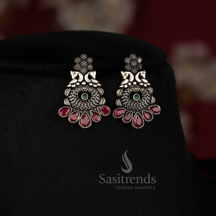 High-quality oxidised jewellery set with dual peacock and stone embellishments - Sasitrends 