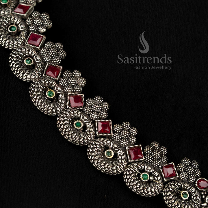 High-quality oxidised jewellery set with dual peacock and stone embellishments - Sasitrends