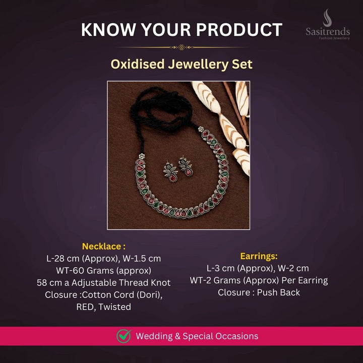 Oxidised Silver plated necklace jewellery set measurement image - Sasitrends