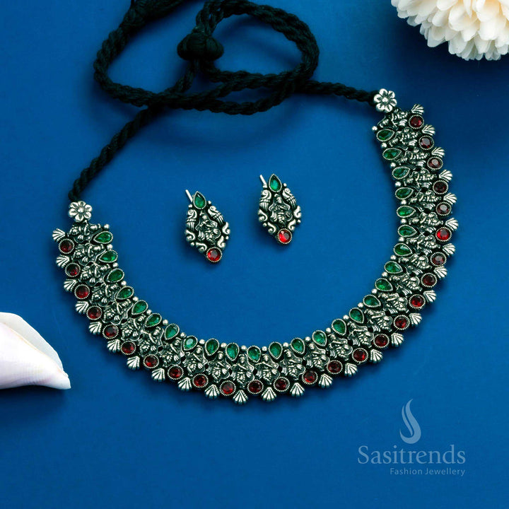 Exquisite Traditional Krishnar Oxidised Silver Stones Necklace with Earrings Jewellery Set - Perfect for Every Occasion! | Sasitrends