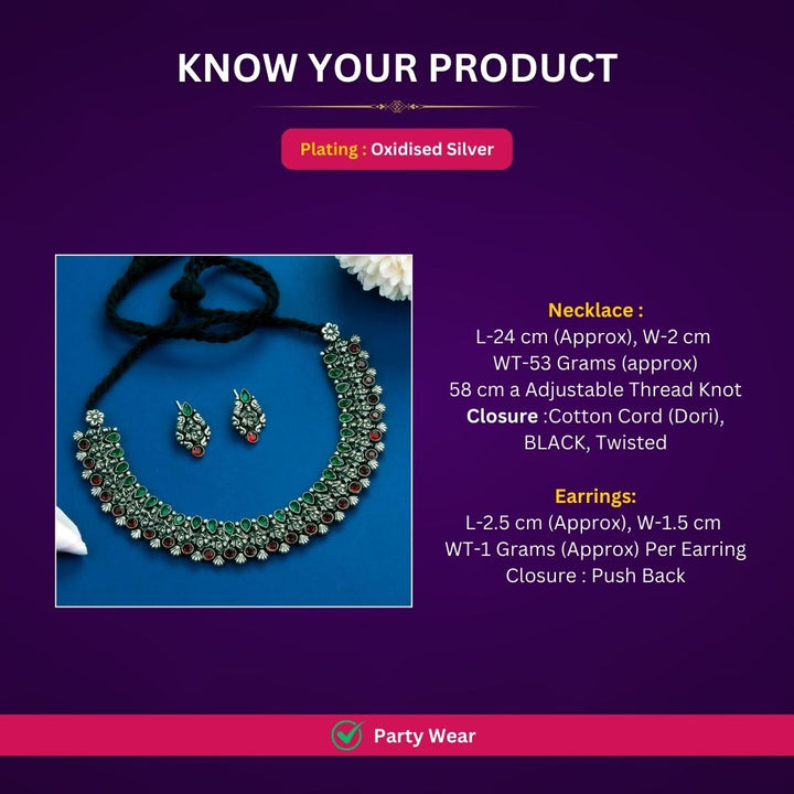 Oxidised Silver plated necklace jewellery set measurement image - Sasitrends