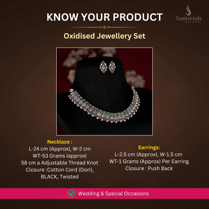Oxidised Silver plated necklace jewellery set measurement image - Sasitrends
