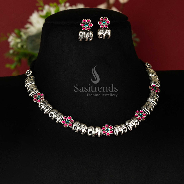 Oxidised Kolhapuri Elephant and Flower Jewellery Set Navratri Sasitrends Online Shopping