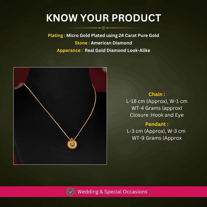 Elegant Micro Gold Plated Chain with Matte Gold AD Lakshmi Temple Guaranteed Chains - Sasitrends