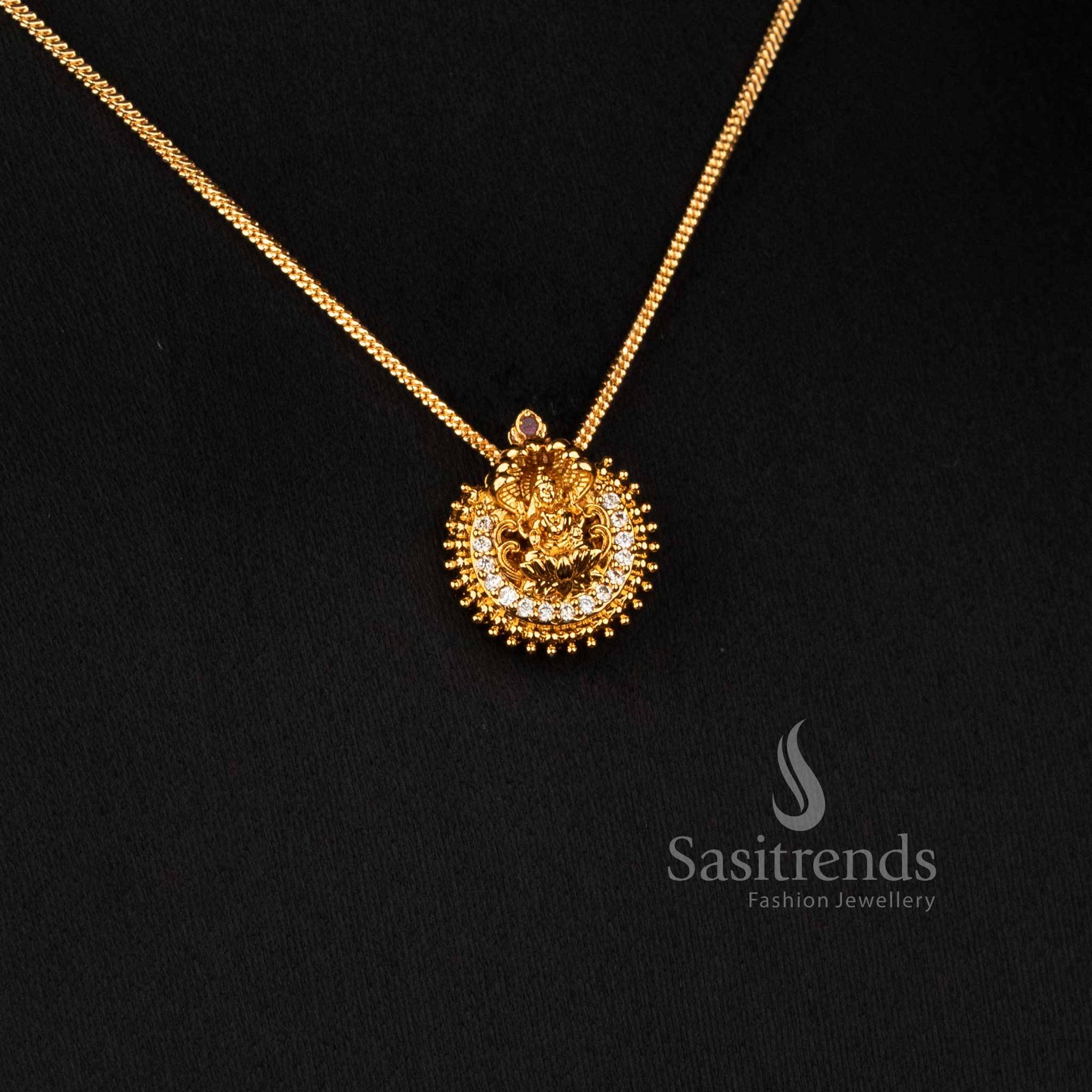 Traditional Lakshmi American Diamond Pendant Necklace for Temple Visits Pujas Festivals Weddings and Special Occasions - Sasitrends