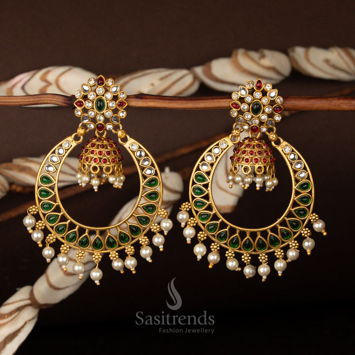 Gold Plated Pearl Big Chandbali Earrings – Traditional Festive Wear - Sasitrends