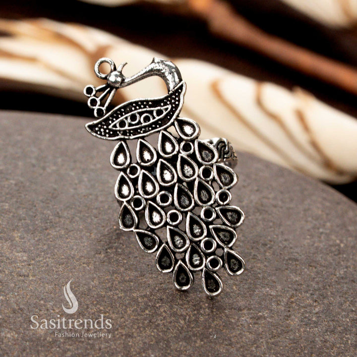 Collection of  Unique Oxidised Adjustable Rings Featuring Floral, Tribal, Peacock, and Swirl Designs – Traditional Wear Jewellery - Sasitrends