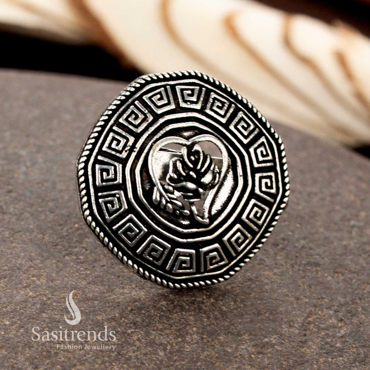 Collection of  Unique Oxidised Adjustable Rings Featuring Floral, Tribal, Peacock, and Swirl Designs – Traditional Wear Jewellery - Sasitrends - Sasitrends