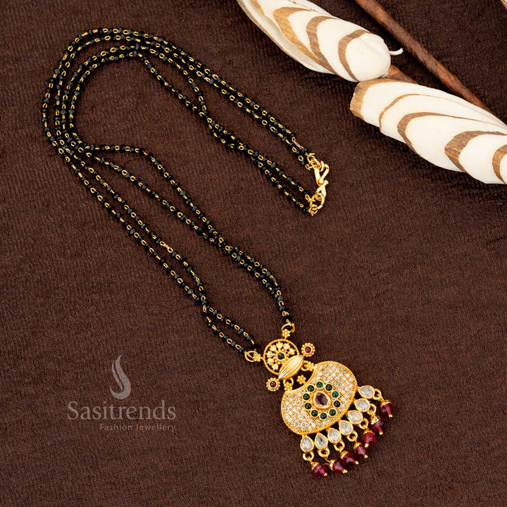 Exquisite micro gold plated one gram AD stone-studded round floral Mangalsutra pendant chain, ideal for traditional occasions - Sasitrends