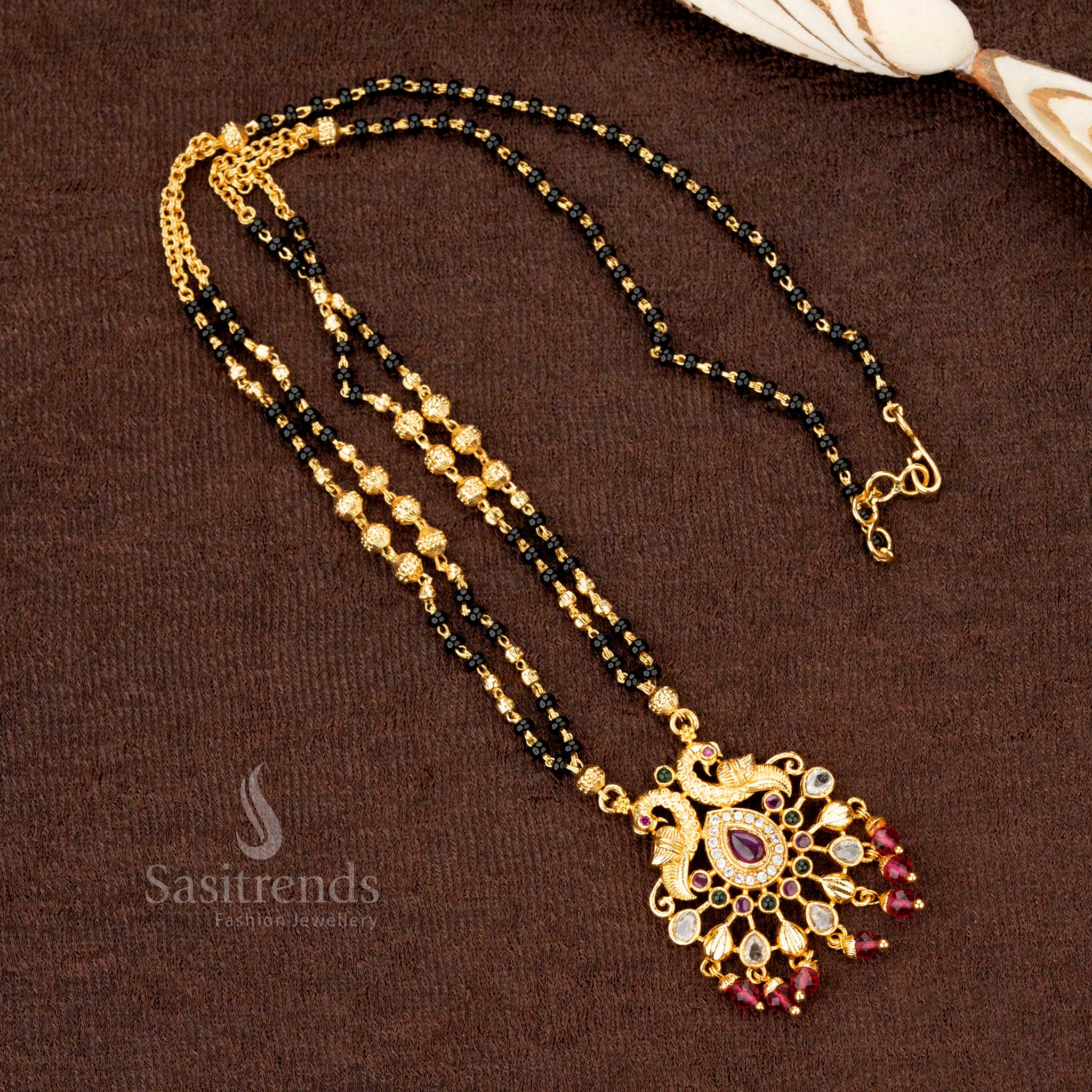 Authentic one gram gold plated AD stone-studded peacock Mangalsutra pendant chain, a royal addition to any traditional jewellery collection - Sasitrends
