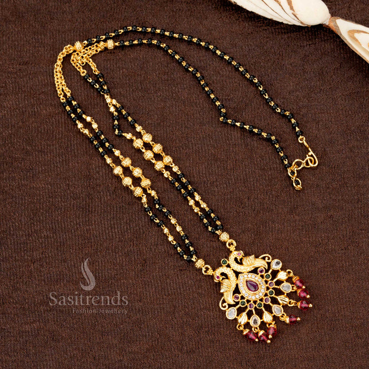 Authentic one gram gold plated AD stone-studded peacock Mangalsutra pendant chain, a royal addition to any traditional jewellery collection - Sasitrends
