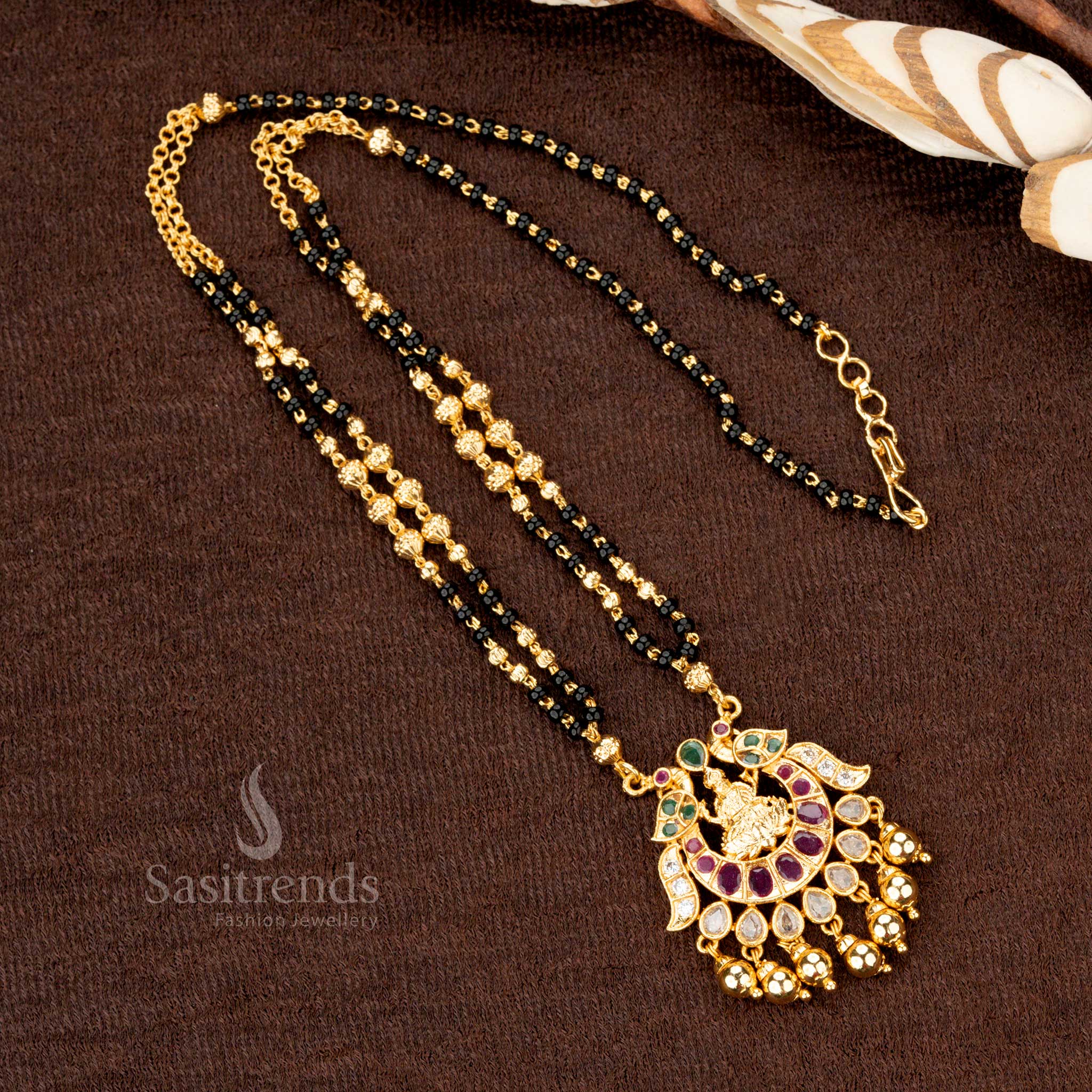 Divine micro gold plated one gram AD stone studded Lakshmi Mangalsutra pendant chain, a perfect blend of tradition and festivity - Sasitrends