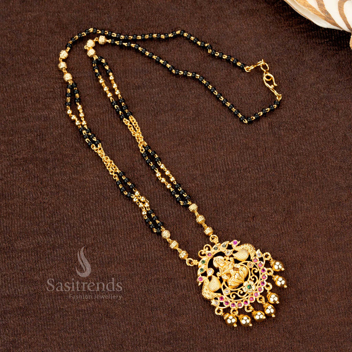 Grand one gram micro gold plated AD stone-studded Lakshmi pendant chain, crafted for an exquisite festive and wedding look - Sasitrends