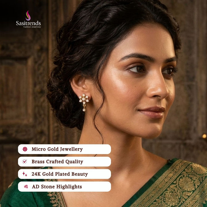 Guaranteed Micro gold plated AD stone earrings model image - Sasitrends