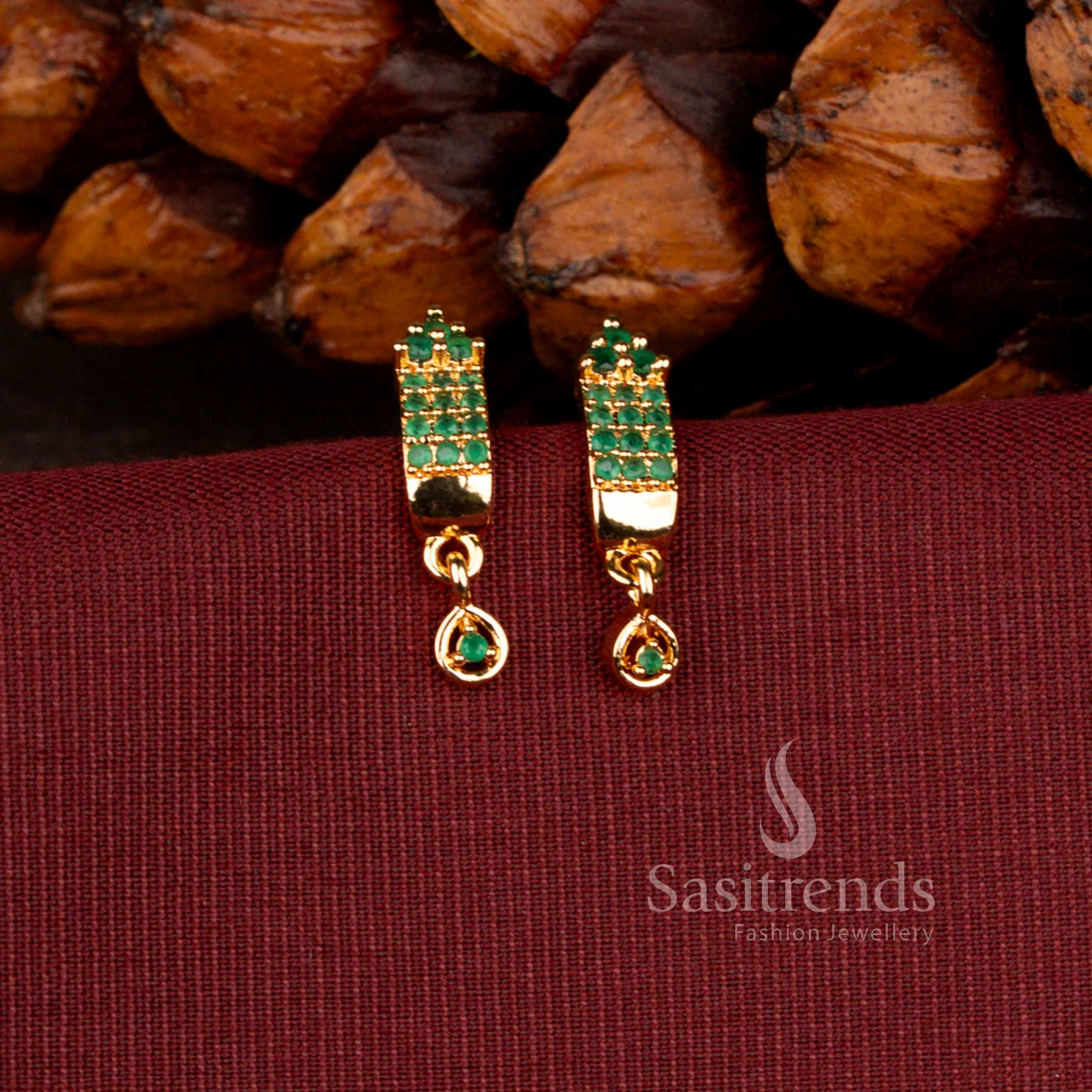 Micro Gold Plated American Diamond Rectangular Drop Earrings with Elegant Dangle Accent - Sasitrends