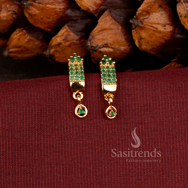Micro Gold Plated American Diamond Rectangular Drop Earrings with Elegant Dangle Accent - Sasitrends