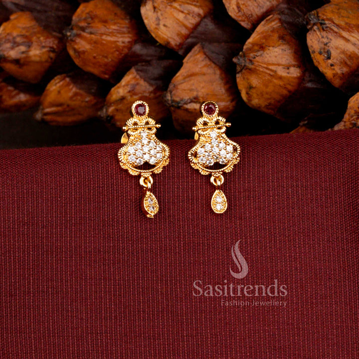 Micro Gold Plated American Diamond Ornate Floral Drop Earrings for Women - Sasitrends