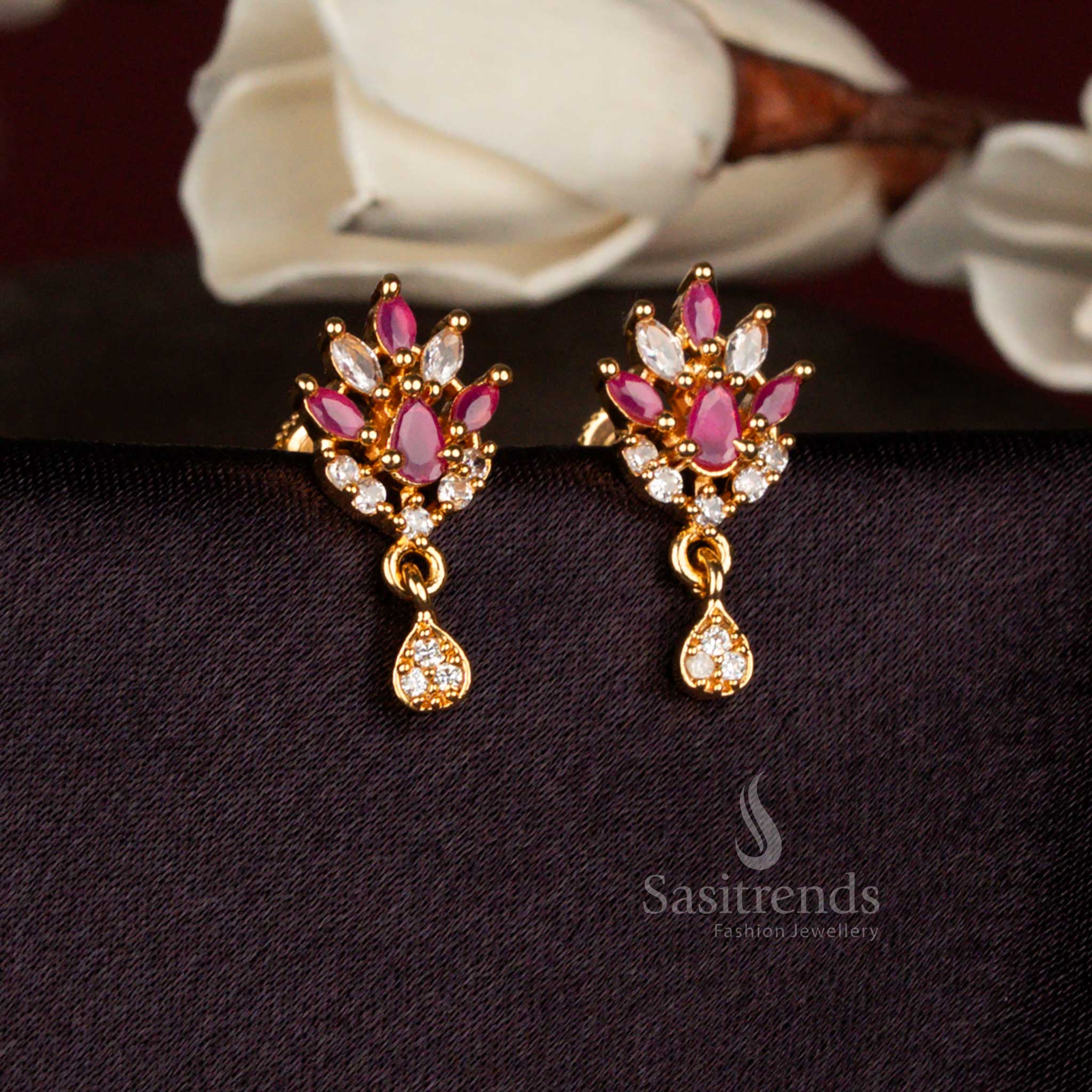 Lotus teardrop cluster AD stone micro gold plated earrings - Sasitrends