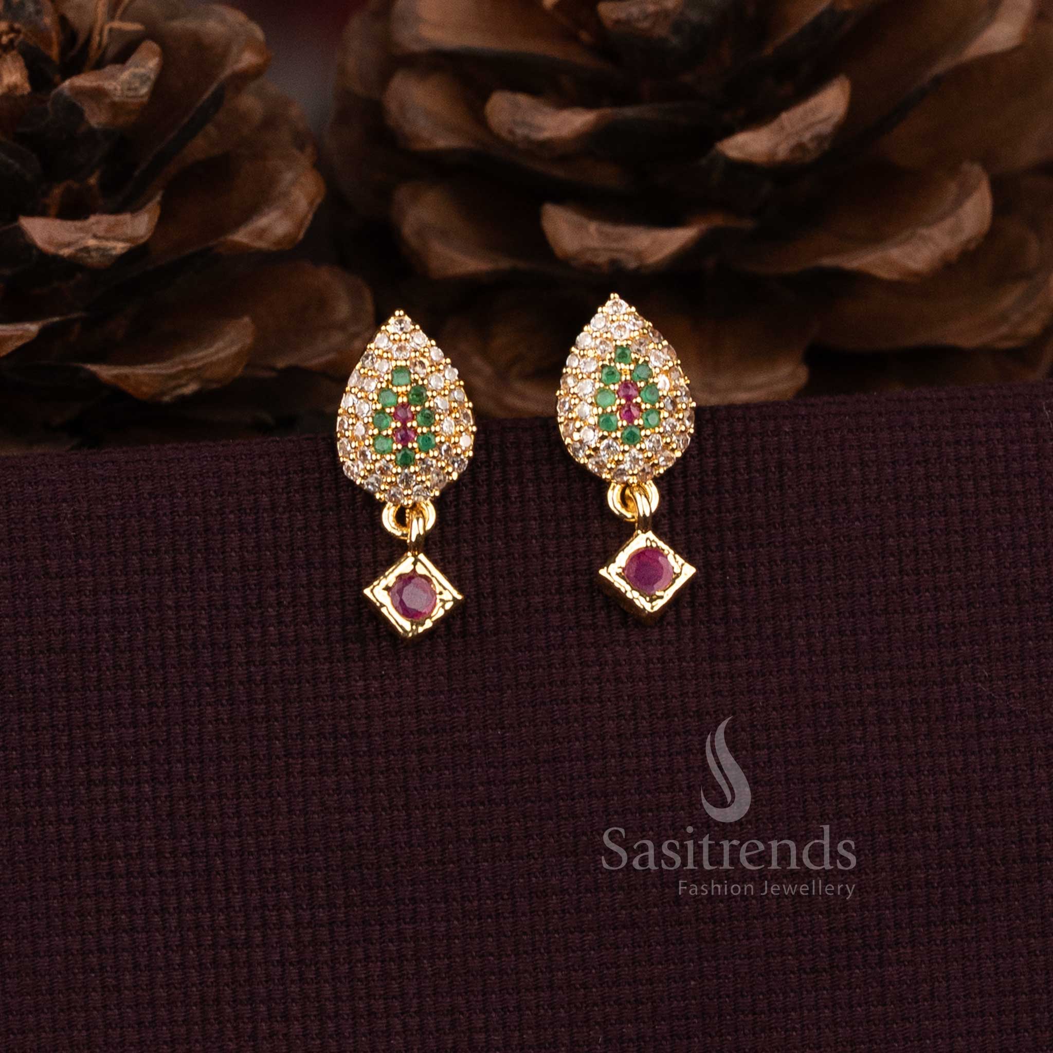 Sasitrends american diamond drop earrings 1950O with teardrop stud design  