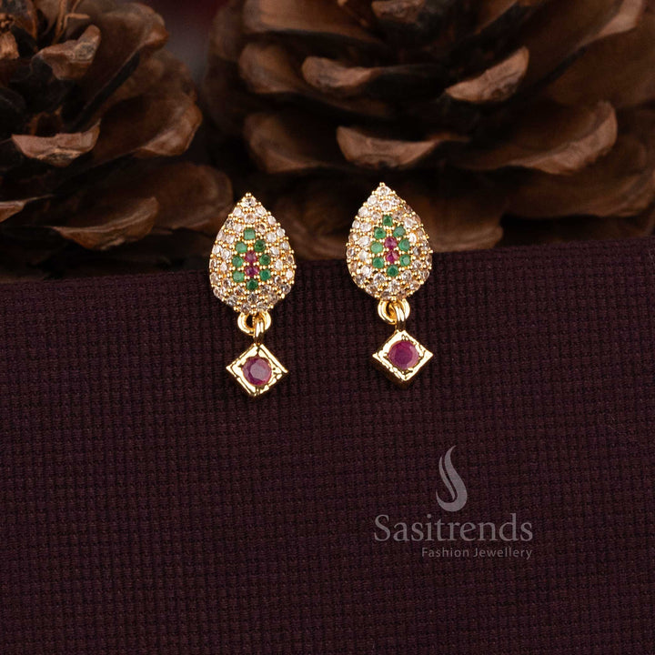Sasitrends american diamond drop earrings 1950O with teardrop stud design  