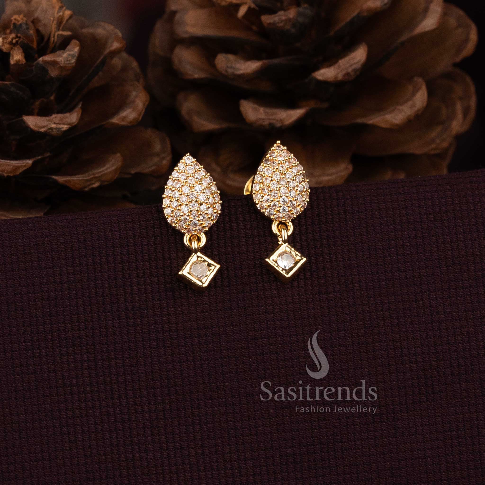 Sasitrends american diamond drop earrings 1950O with teardrop stud design 