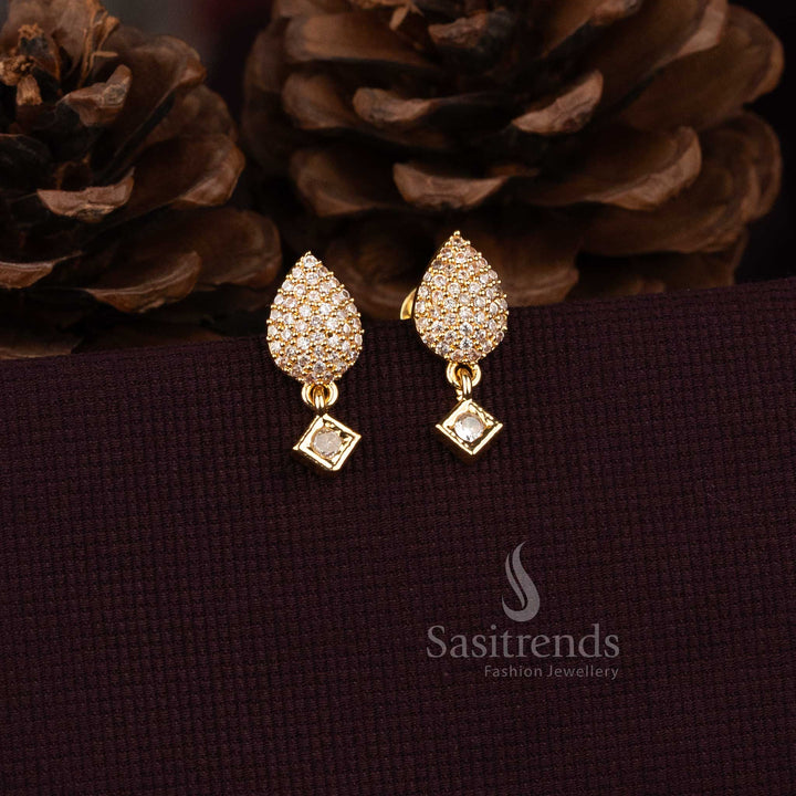 Guaranteed One Gram Micro Gold Plated American Diamond Teardrop Earrings | Elegant Party Wear