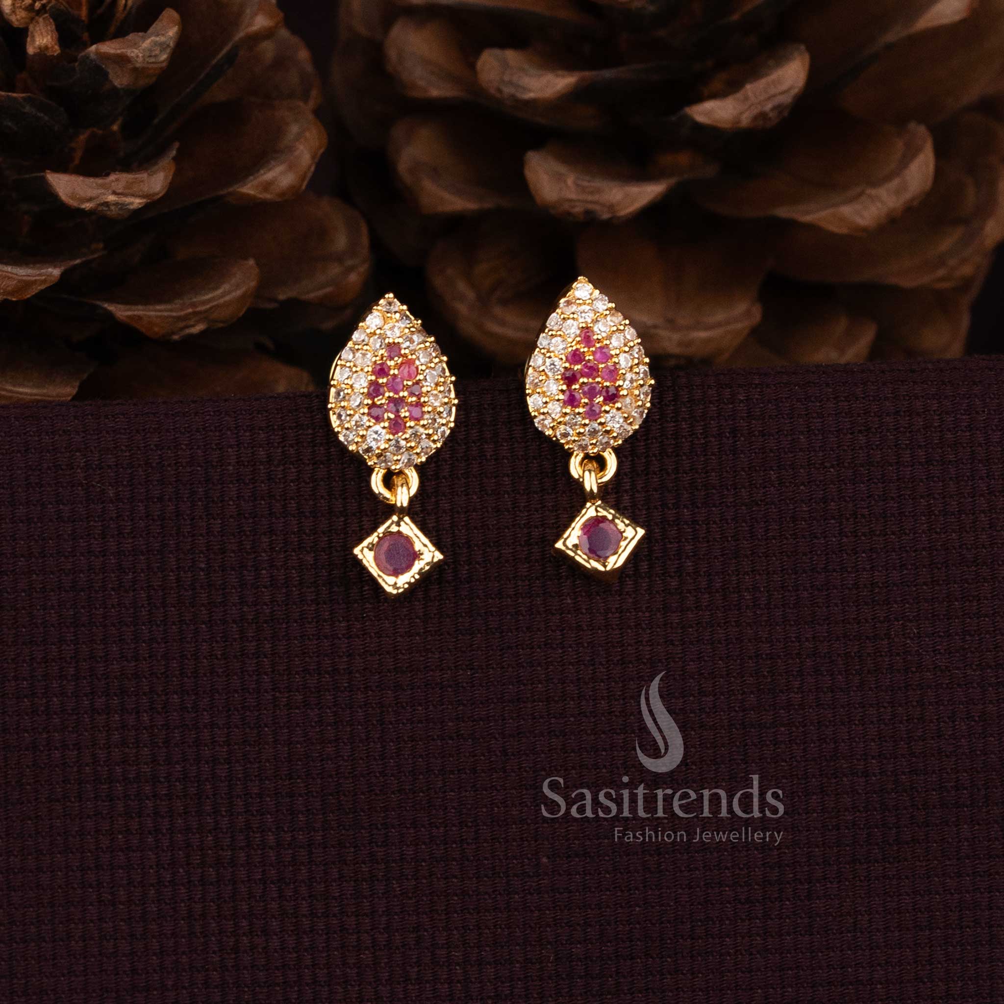 Sasitrends american diamond drop earrings 1950O with teardrop stud design  