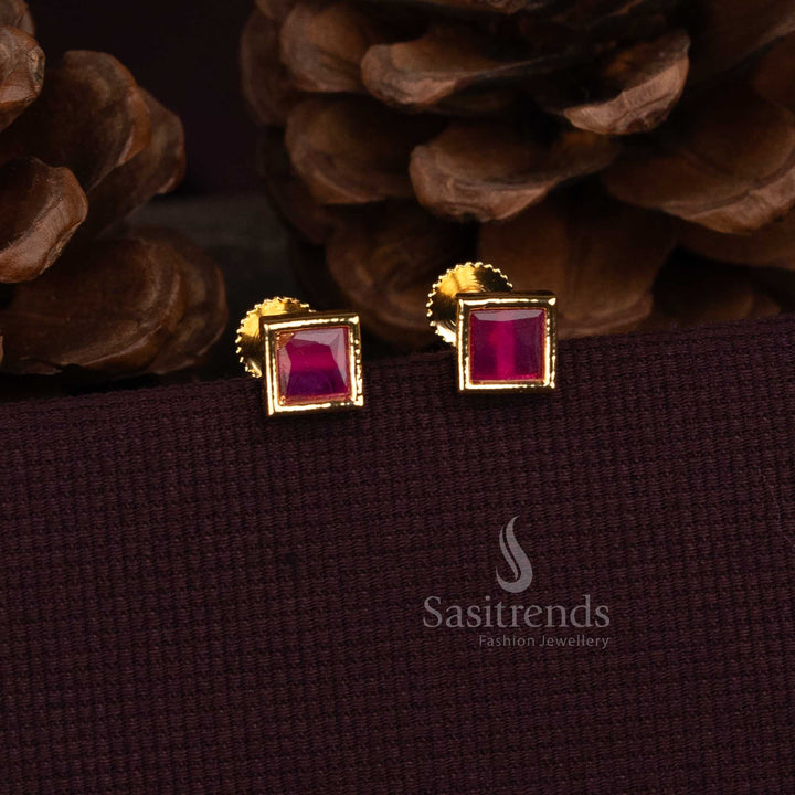 Sasitrends square stone stud earrings minimal office wear design  