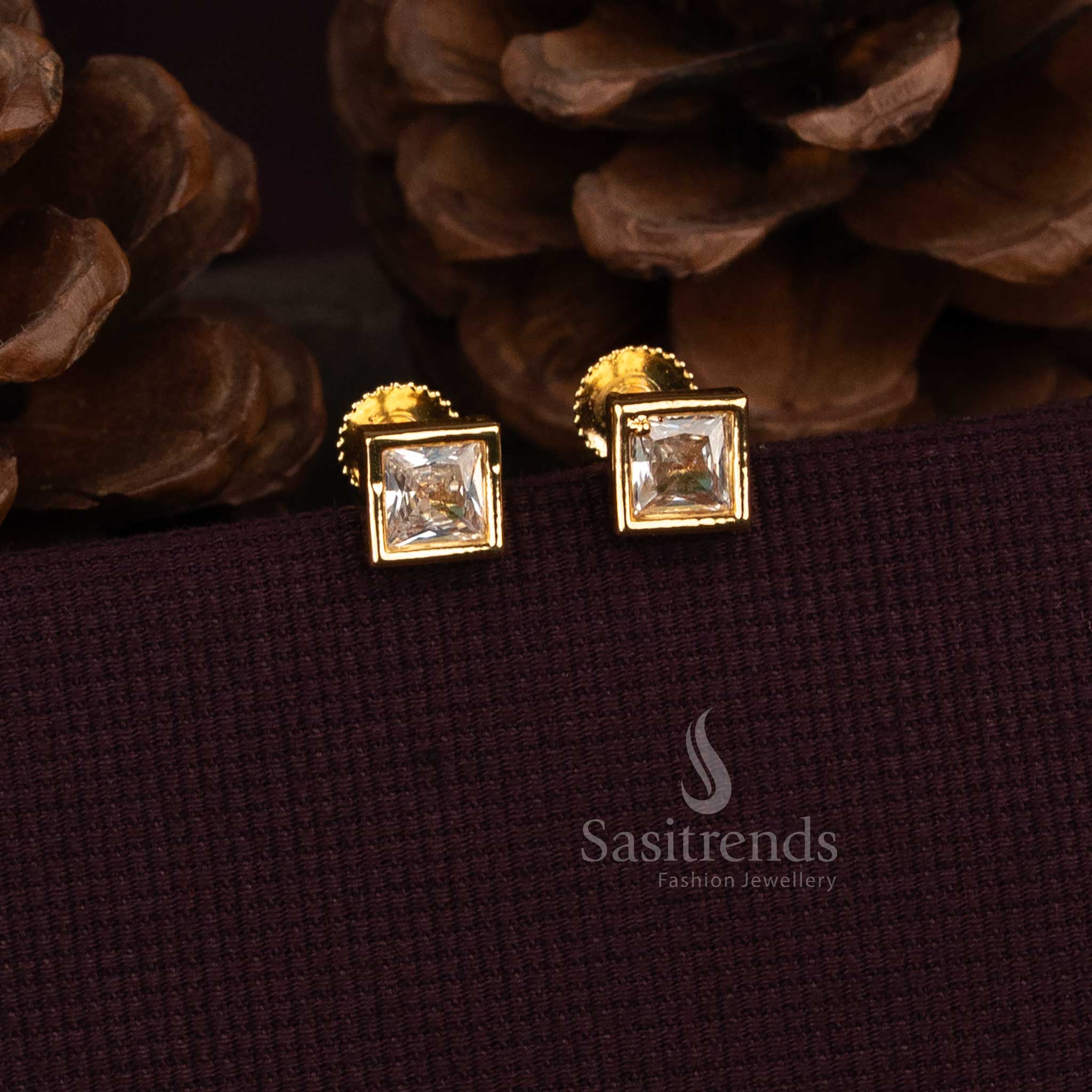 Sasitrends square stone stud earrings 1950Q minimal casual wear design  