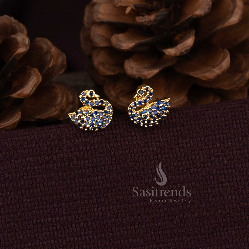 Sasitrends micro gold plated American diamond swan motif stud earrings with pavé stone detailing  