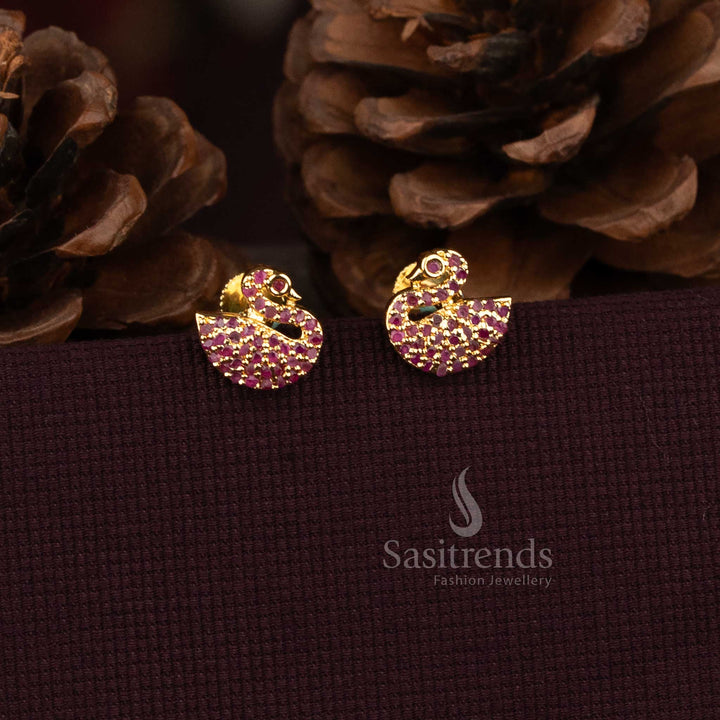 Sasitrends micro gold plated designer stud earrings featuring swan motif and detailed stone setting  
