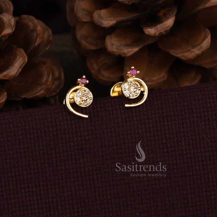 Sasitrends designer swirl earrings crafted with micro gold plating and multi layer AD stone setting  