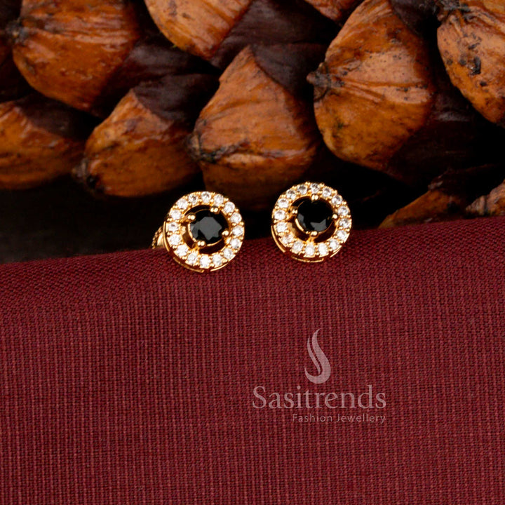 Micro Gold Plated American Diamond Halo Stud Earrings with Sparkling Circular Stone Design - Sasitrends