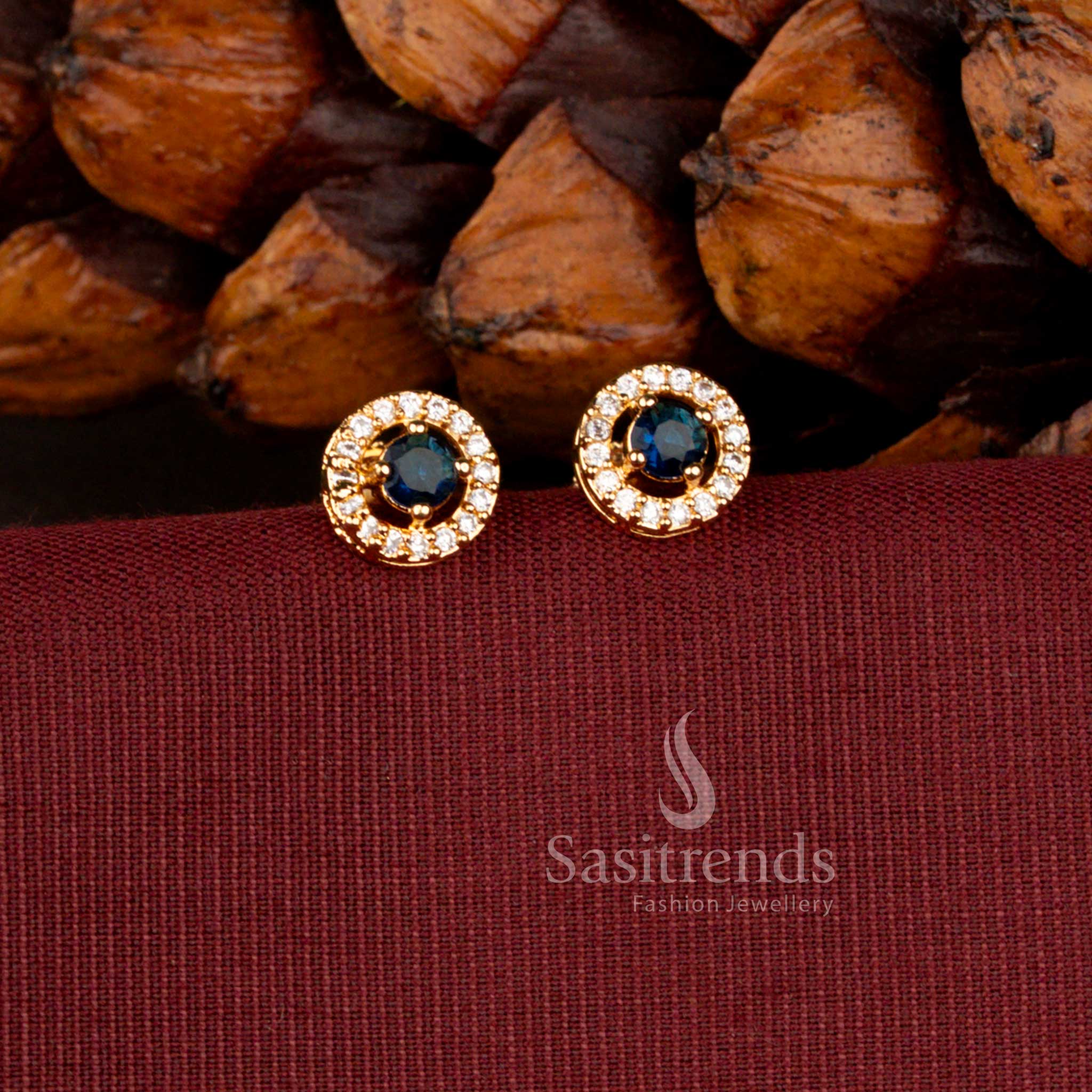 Elegant Round Halo Stud Earrings Featuring Brilliant American Diamond Stone Detailing - Sasitrends
