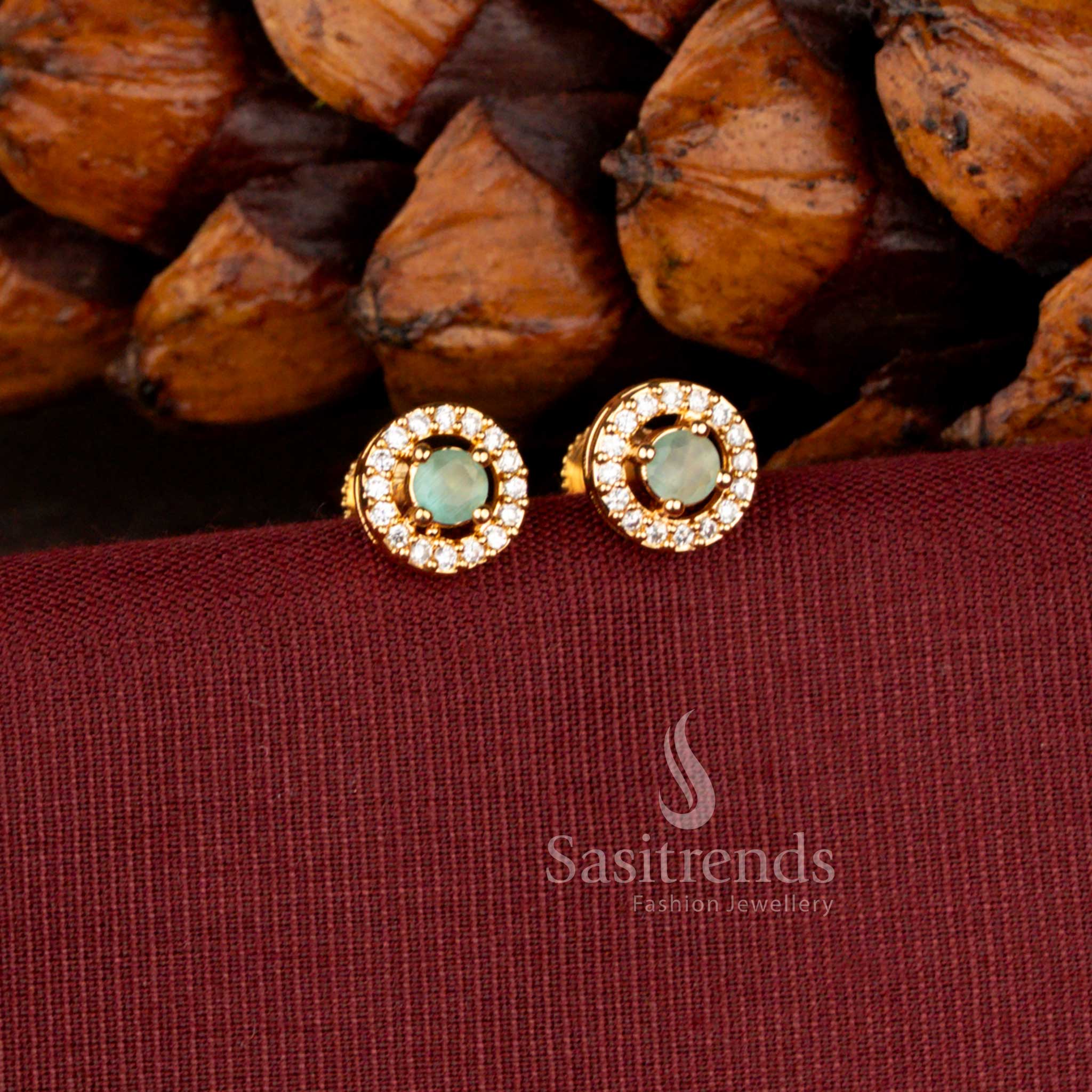 Elegant Round Halo Stud Earrings Featuring Brilliant American Diamond Stone Detailing - Sasitrends