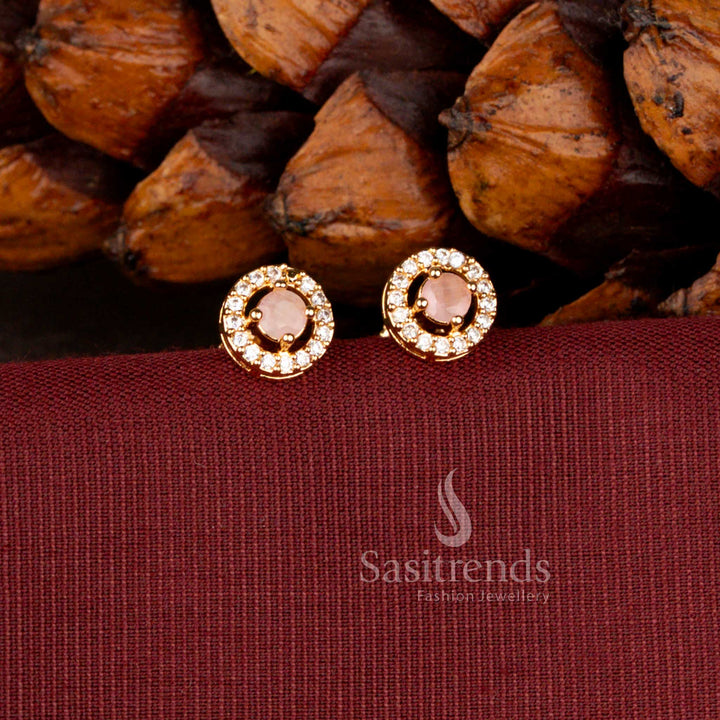 Micro Gold Plated American Diamond Halo Stud Earrings with Sparkling Circular Stone Design - Sasitrends