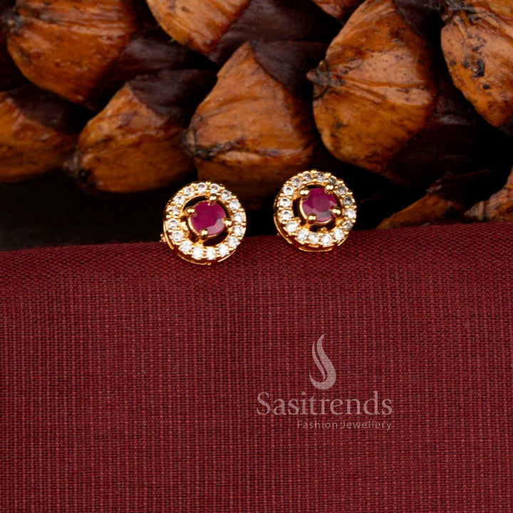 Elegant Round Halo Stud Earrings Featuring Brilliant American Diamond Stone Detailing - Sasitrends
