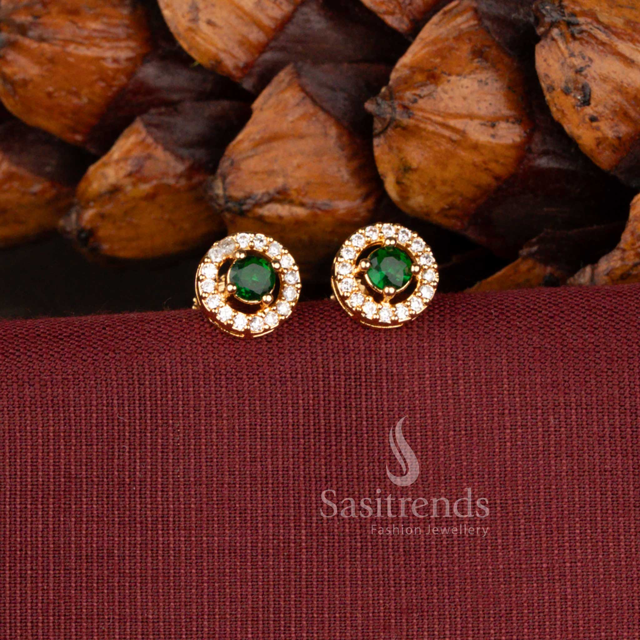 Elegant Round Halo Stud Earrings Featuring Brilliant American Diamond Stone Detailing - Sasitrends