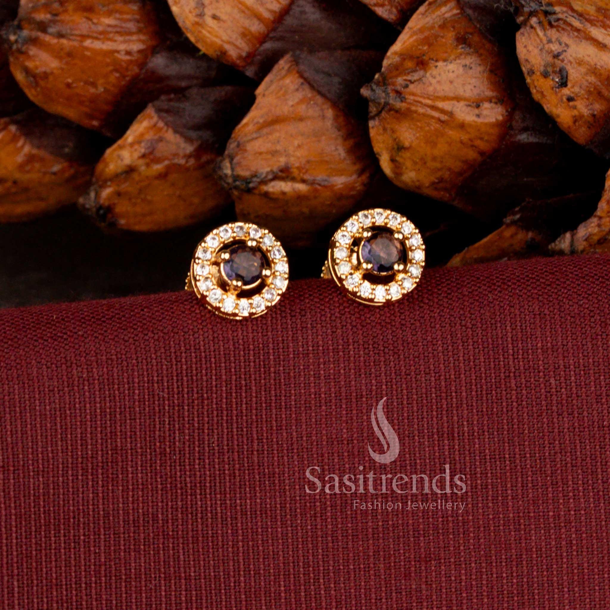 Elegant Round Halo Stud Earrings Featuring Brilliant American Diamond Stone Detailing - Sasitrends