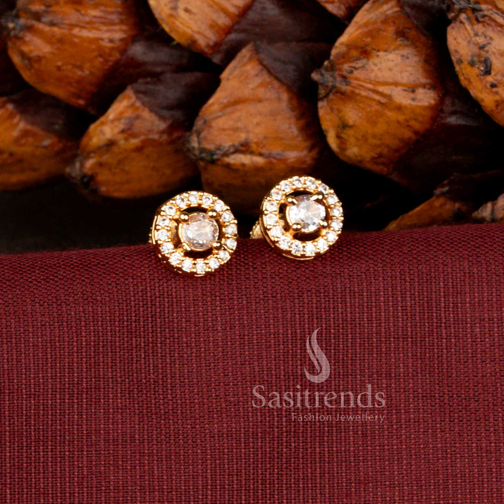 Elegant Round Halo Stud Earrings Featuring Brilliant American Diamond Stone Detailing - Sasitrends