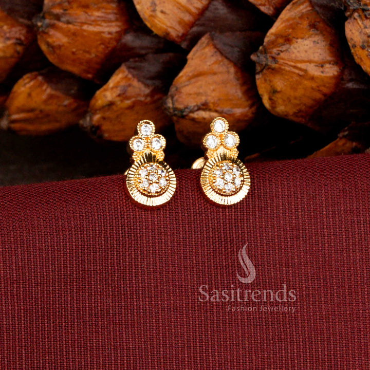 Micro Gold Plated American Diamond Dual Layer Medallion Stud Earrings for Women with Intricate Circular Design - Sasitrends
