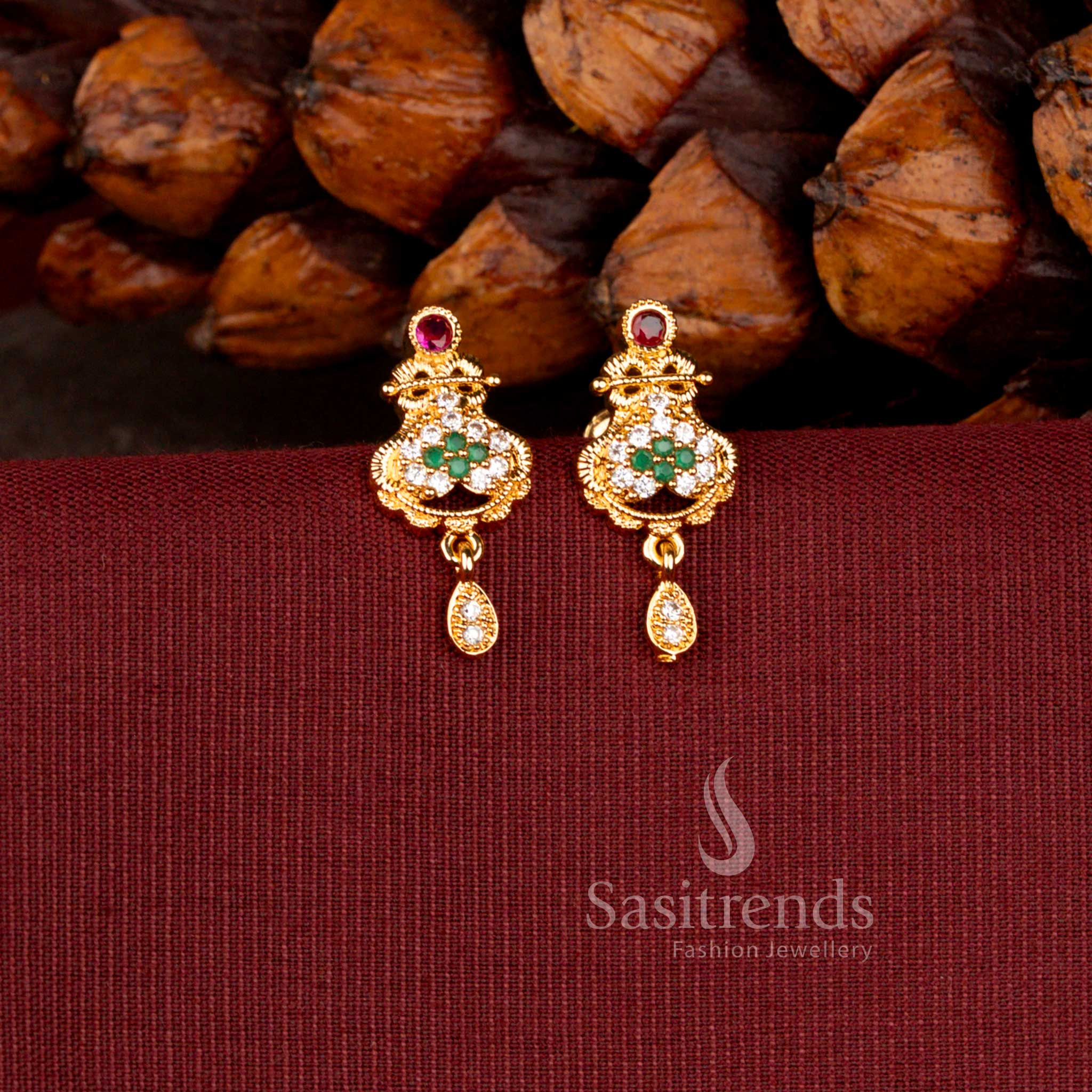 Micro Gold Plated American Diamond Ornate Floral Drop Earrings for Women - Sasitrends