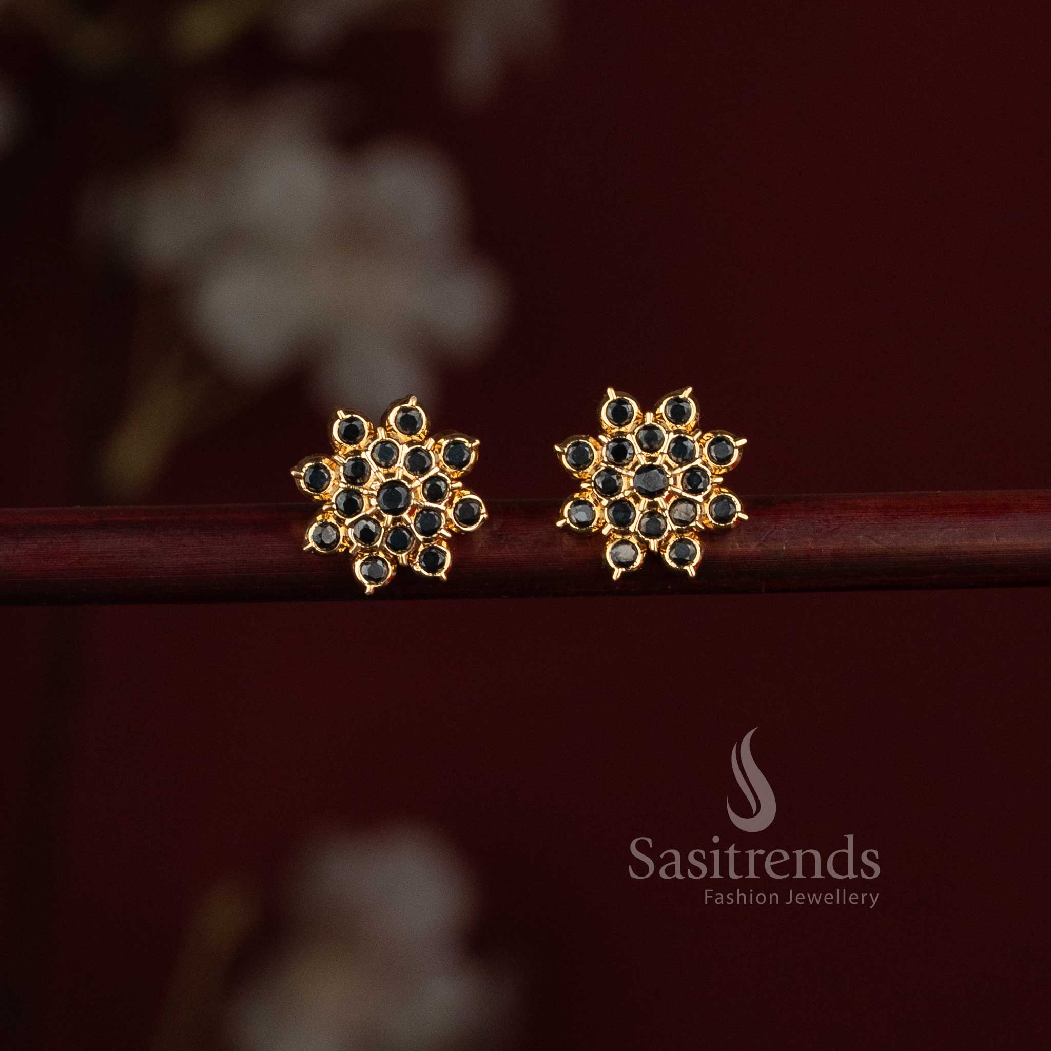 One Gram Micro Gold Plated Floral AD Stone Stud Earrings for Women - Sasitrends